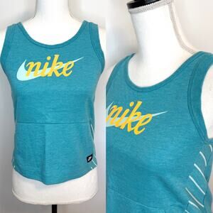 Nike Youth Girls Retro Swoosh Striped Tank Top In Teal Size Large